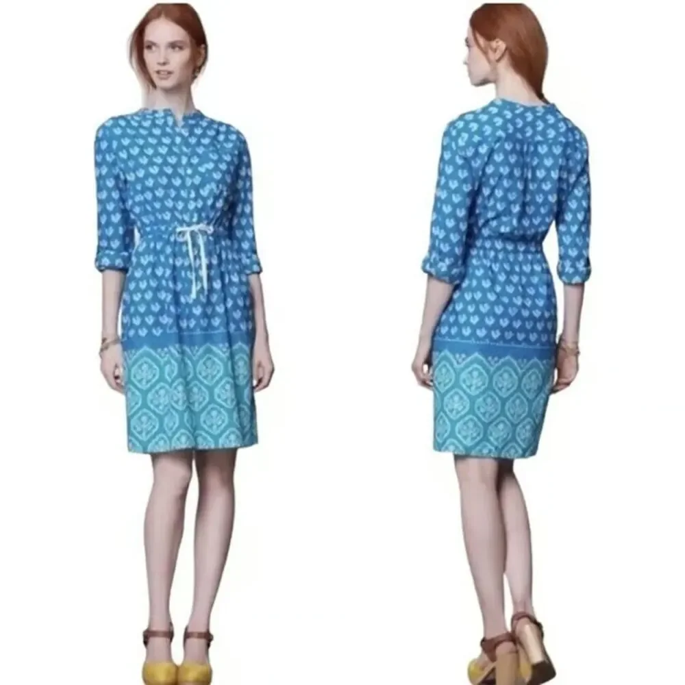 Meadow Rue Ombre Floral Anthropologie Anila Shirt Dress Womens US8 Tie Waist
